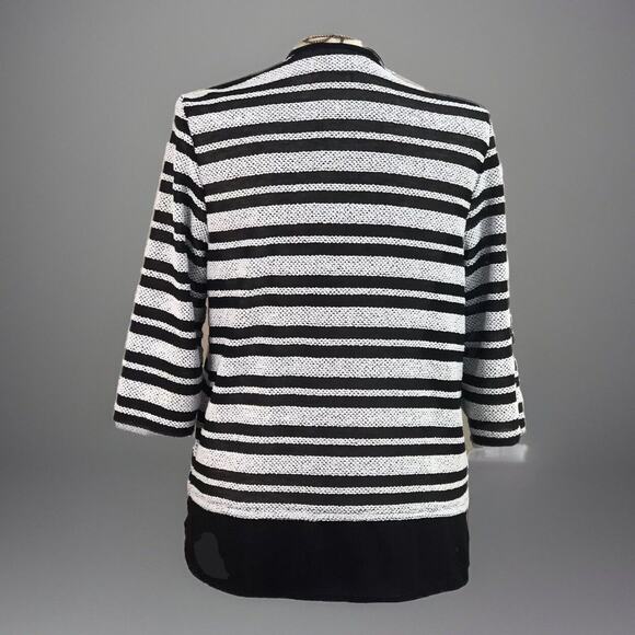 Alfred Dunner Cardigan Womens S Striped Black White Lined Career Open Front Top - Picture 3 of 11